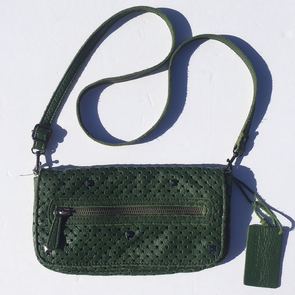 Linea Pelle Green Leather Crossbody with Studs